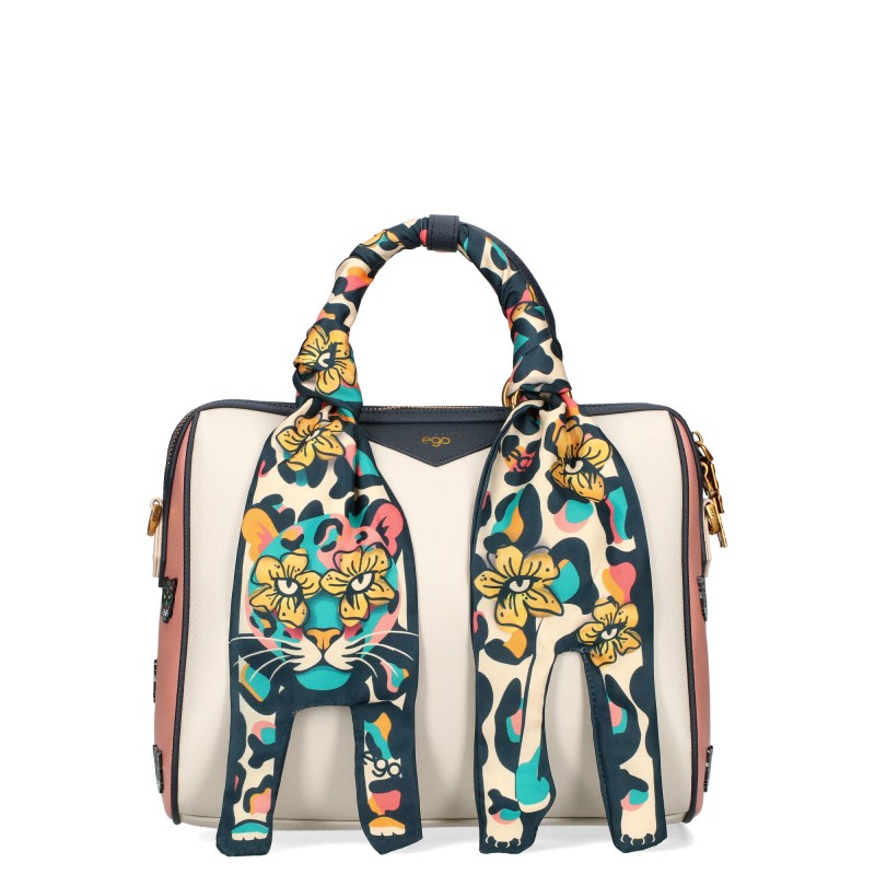 Ego dámská kožená kabelka A5 crossbody s 2 popruhy, designový šátek