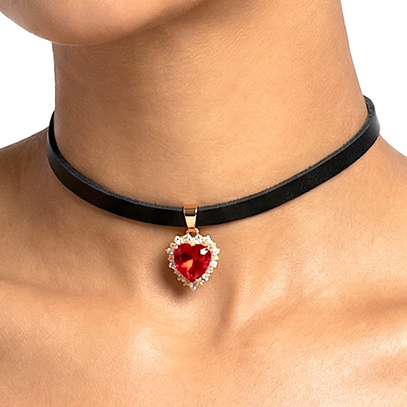 Choker přívěsek zirkon na krk červený den žen dárek srdce