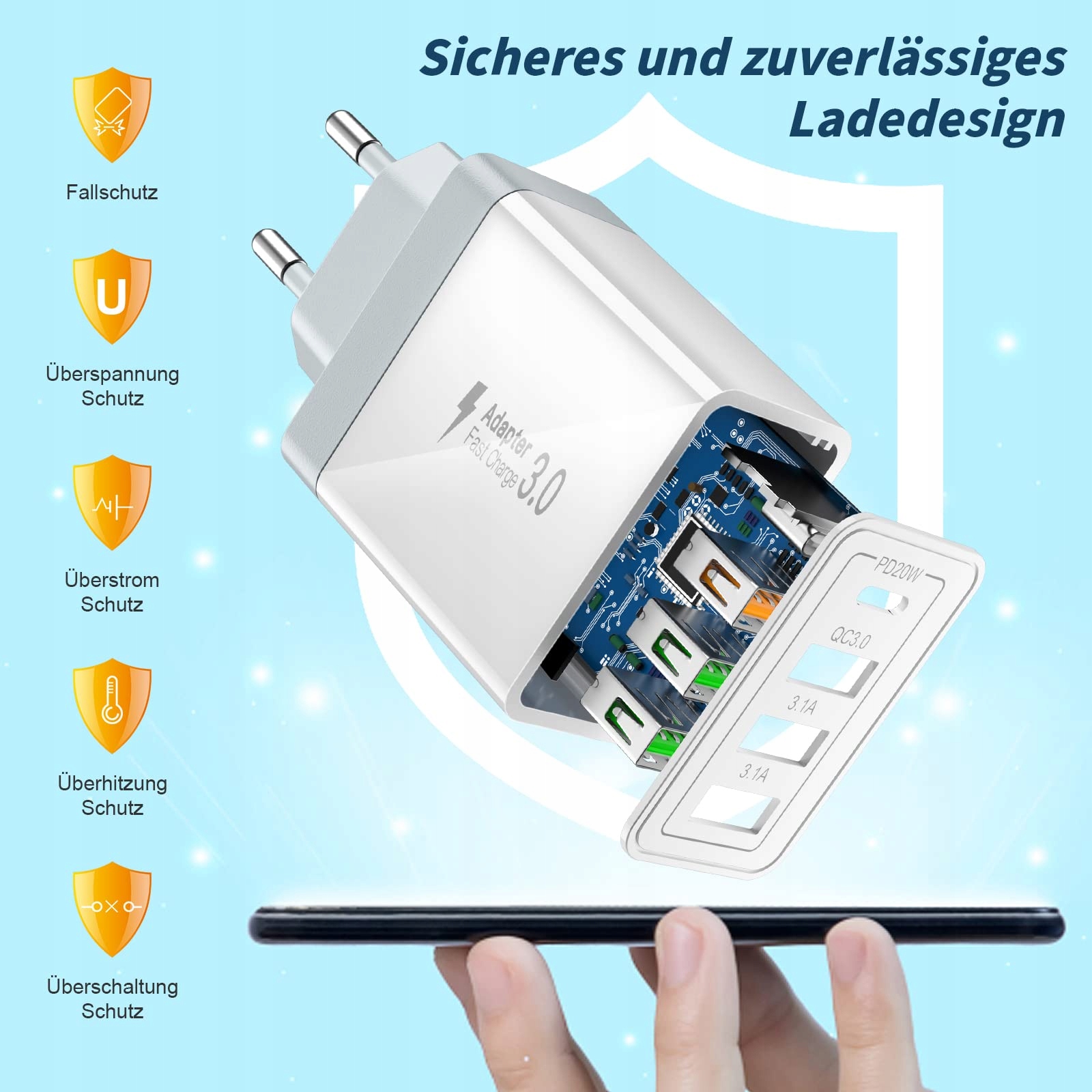 ACEZEEK Szybka Ładowarka USB C 35W 4 Porty Kompatybilna z iPhone Android — miniatura 3