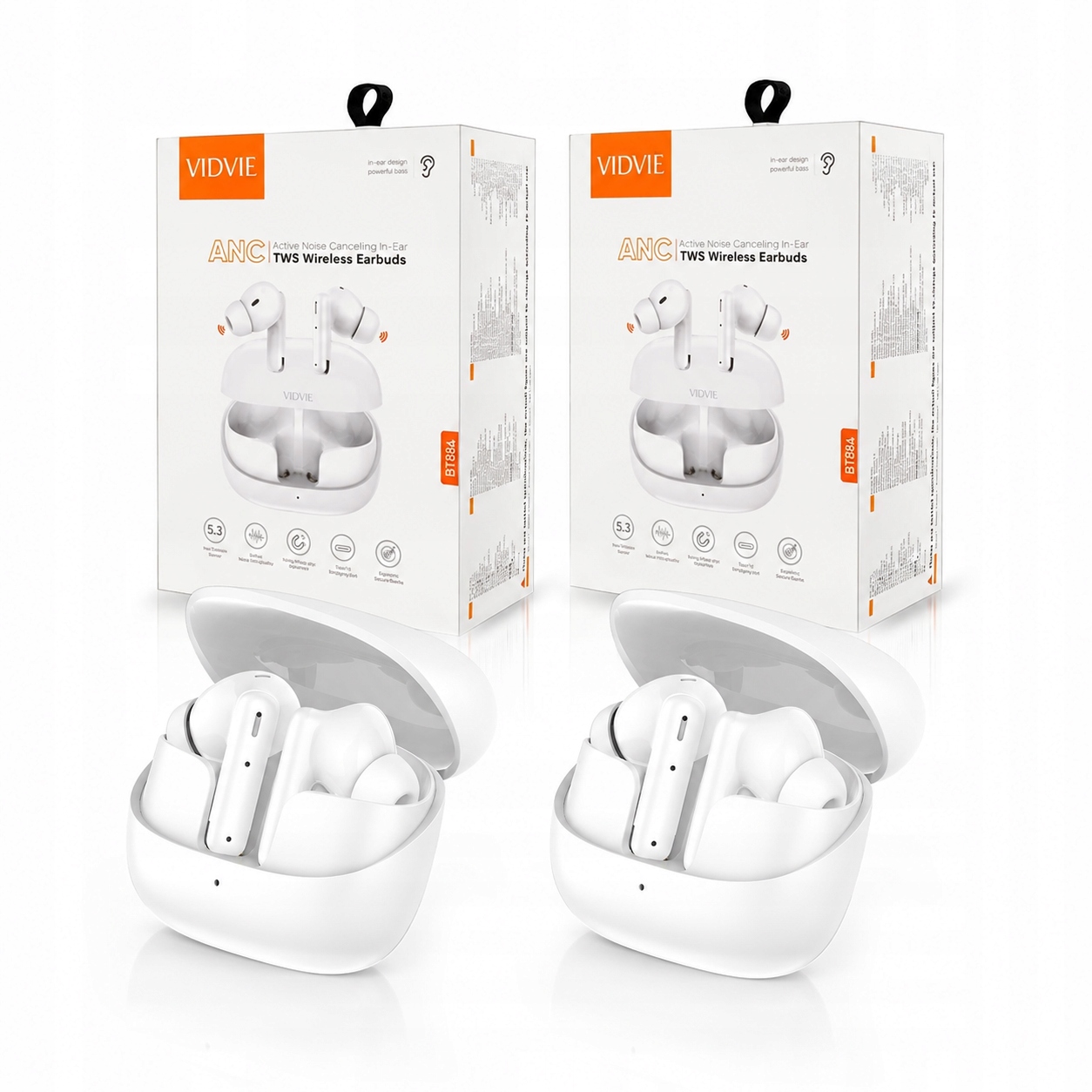 2-PAK Bezdrátová sluchátka Bluetooth Anc Vidvie BT884 Bílá