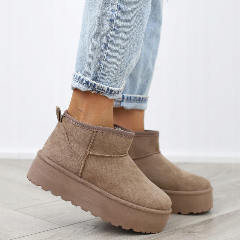 Khaki beżowe botki śniegowce damskie platforma krótkie mukluki 2818 r.37 Marka bez marki