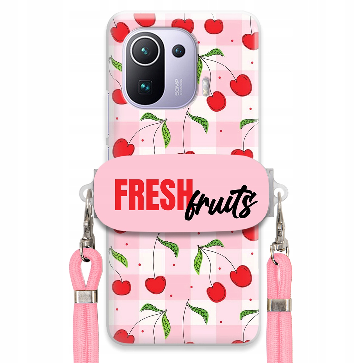 Puzdro pre Xiaomi Mi 11 Pro Case Držiak na šnúrku Ružový Fresh Fruits Mriežka