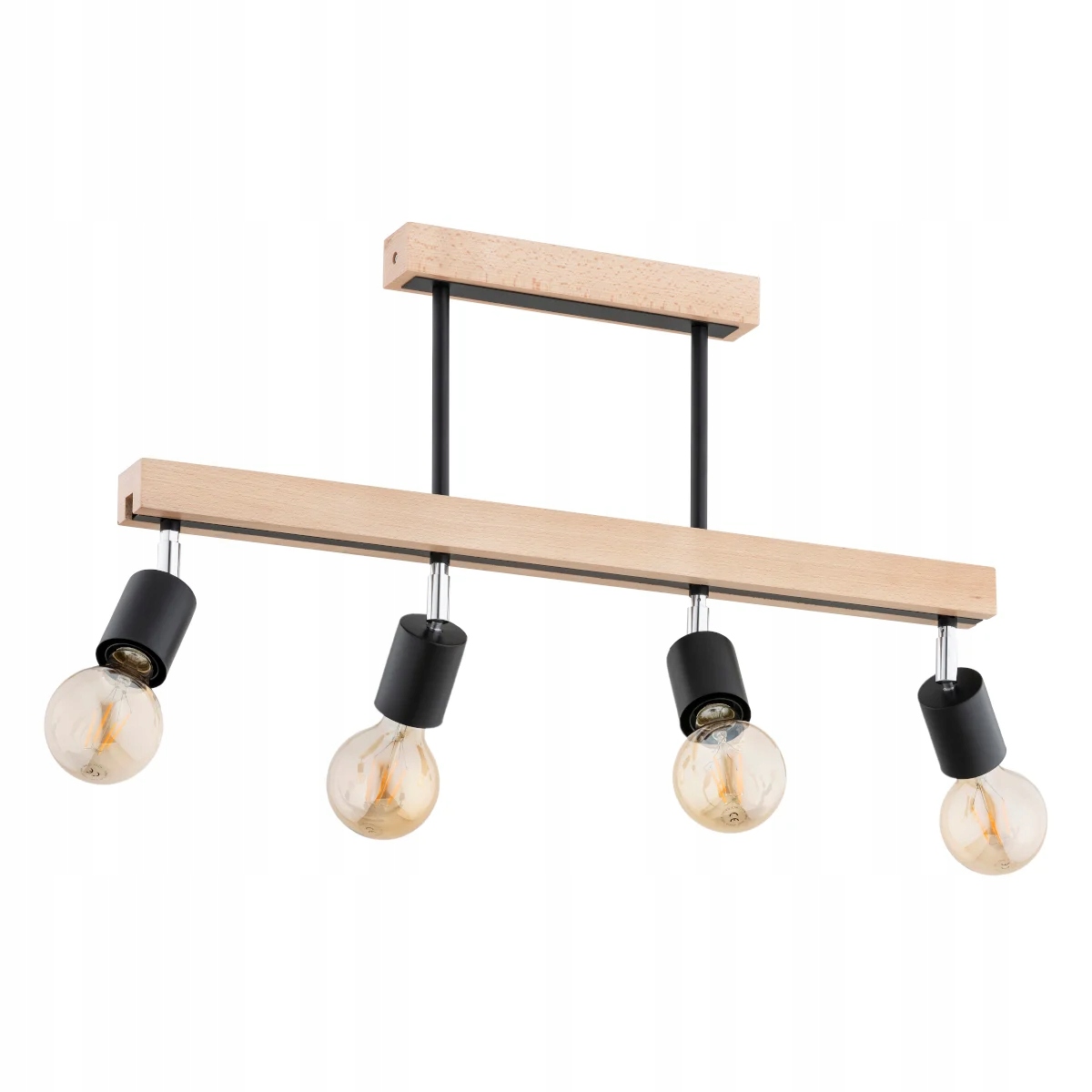 Stropná lampa drevená lišta čierne prvky bez tienidla 4xE27 Pilo Alfa