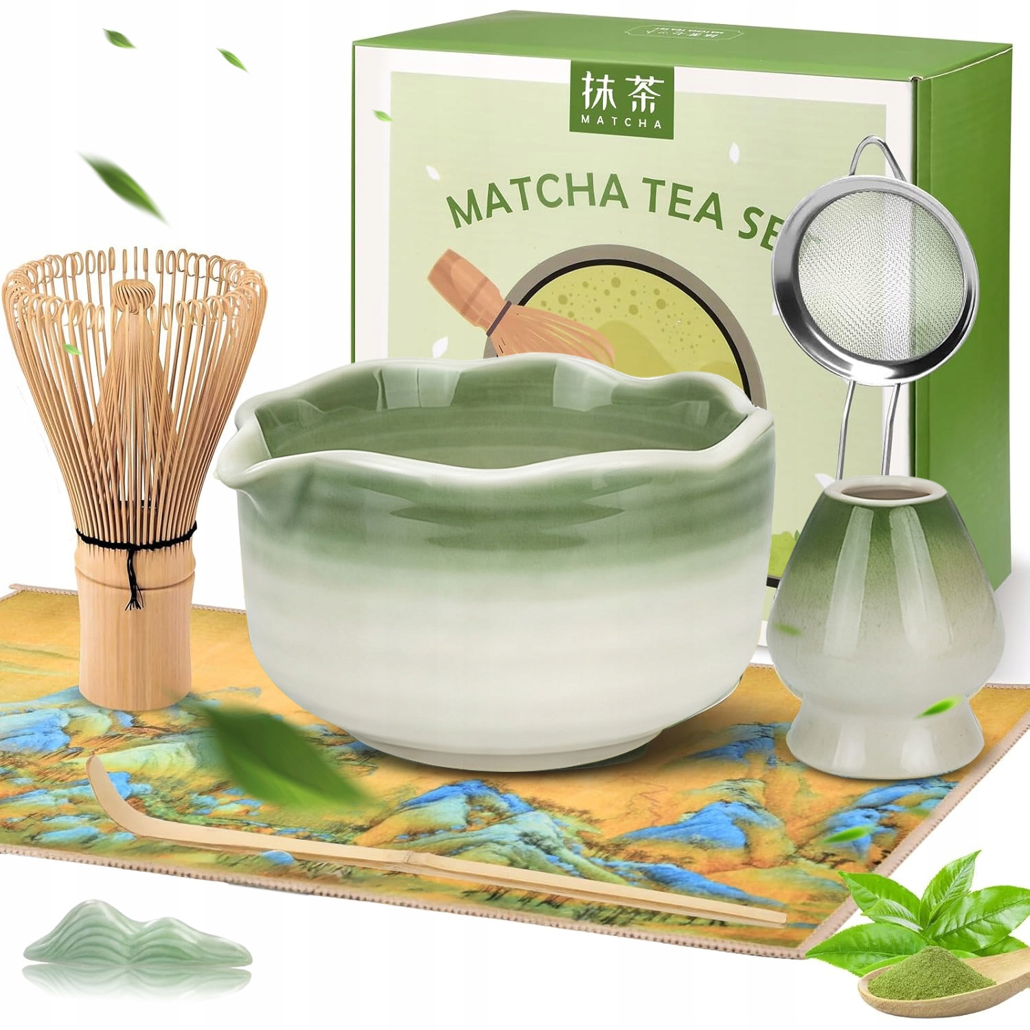 Levně Sada Na Výrobu Matchy Bambusová 7 X Sítko Šlehací Metla Dárek Lžička