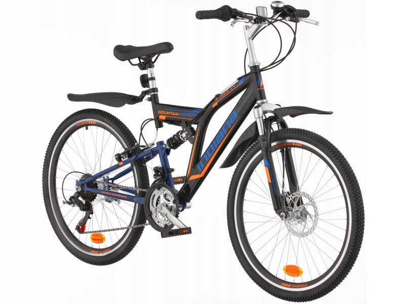Rower młodzieżowy Indiana X-Rock 1.4 24 cale dla chłopca Czarno-niebieski