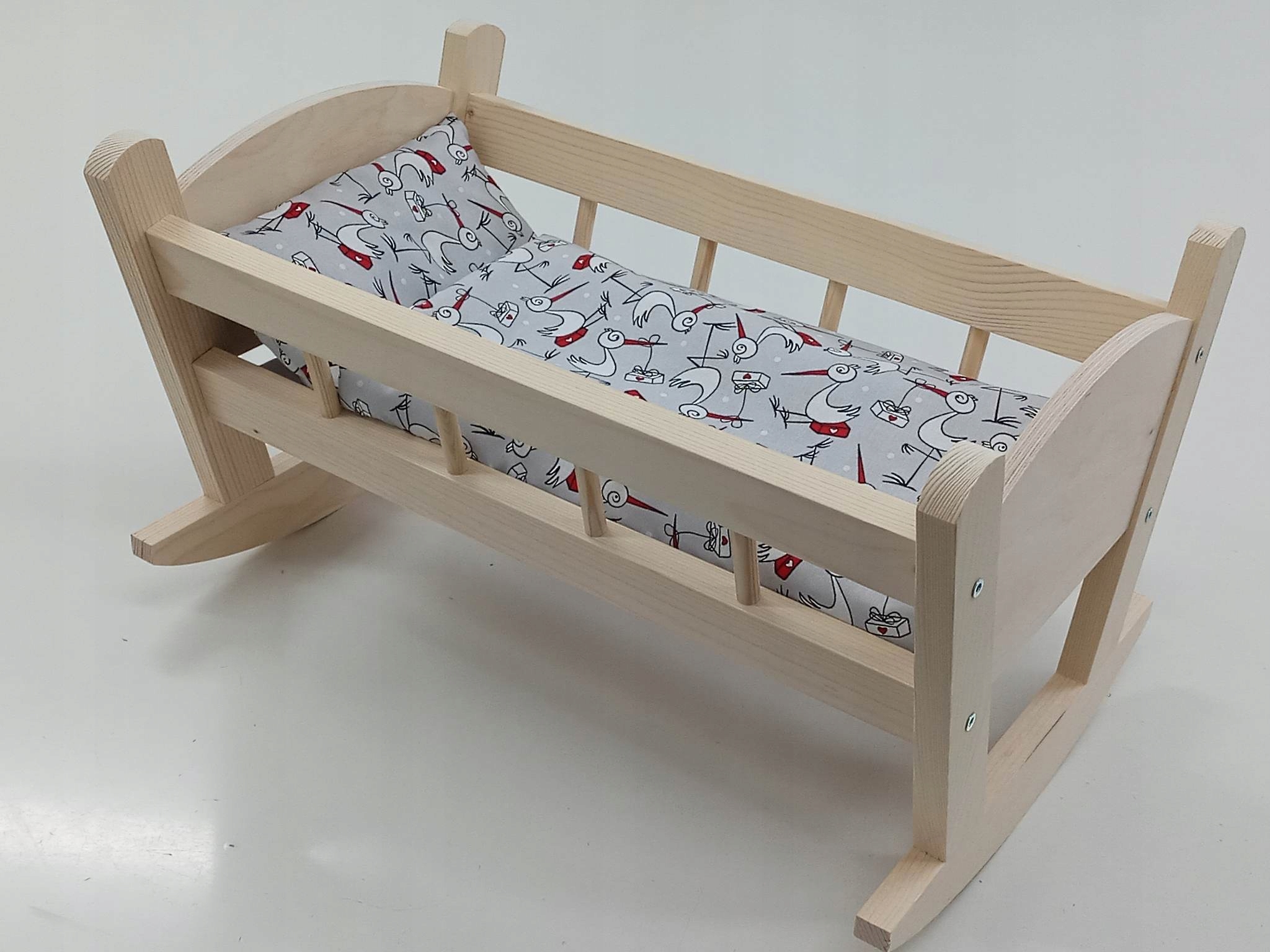 KOŁYSKA DREWNIANA dla lalek NIEMALOWANA + POŚCIEL