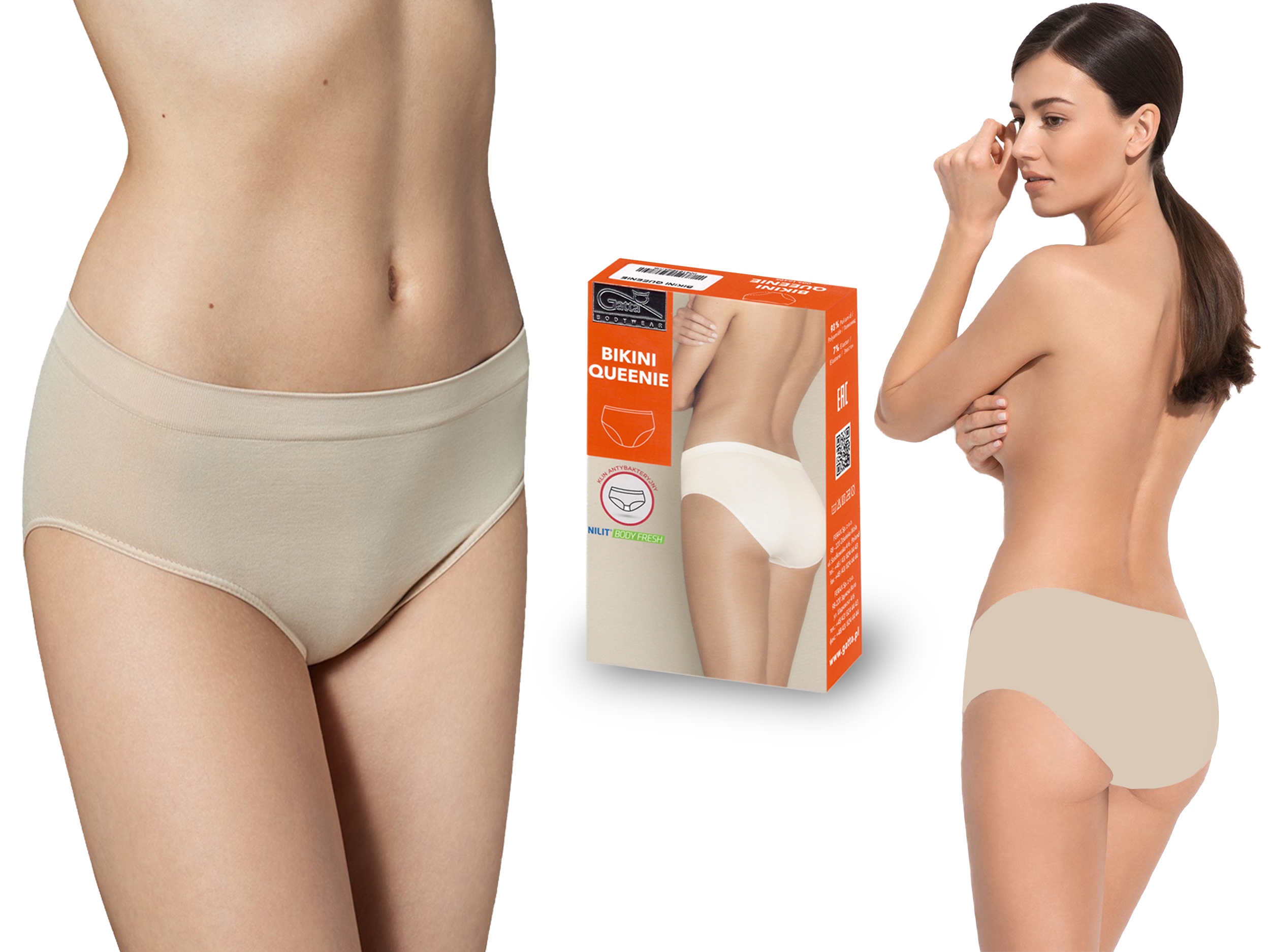 

Bezszwowe figi Bikini Queenie Gatta, natural, M