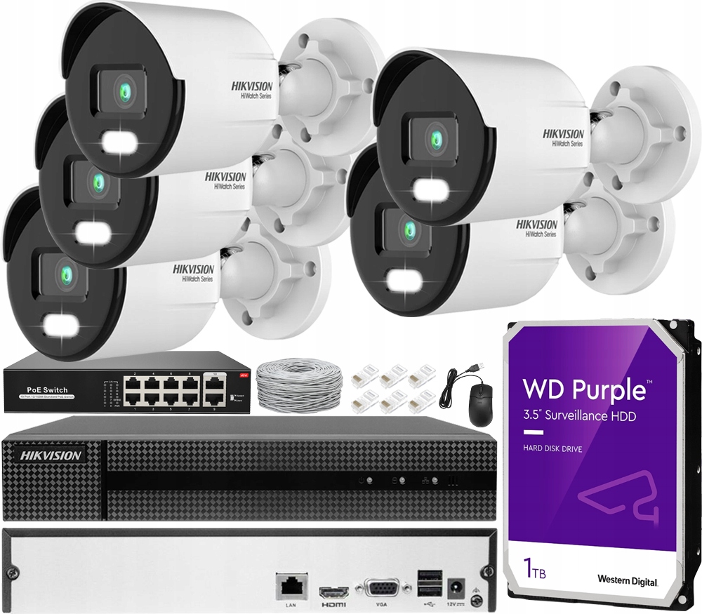 Ip monitorovací set pre firmu 5x HVI-B149H 4Mpx Led 30 m ColorVu Detekcia