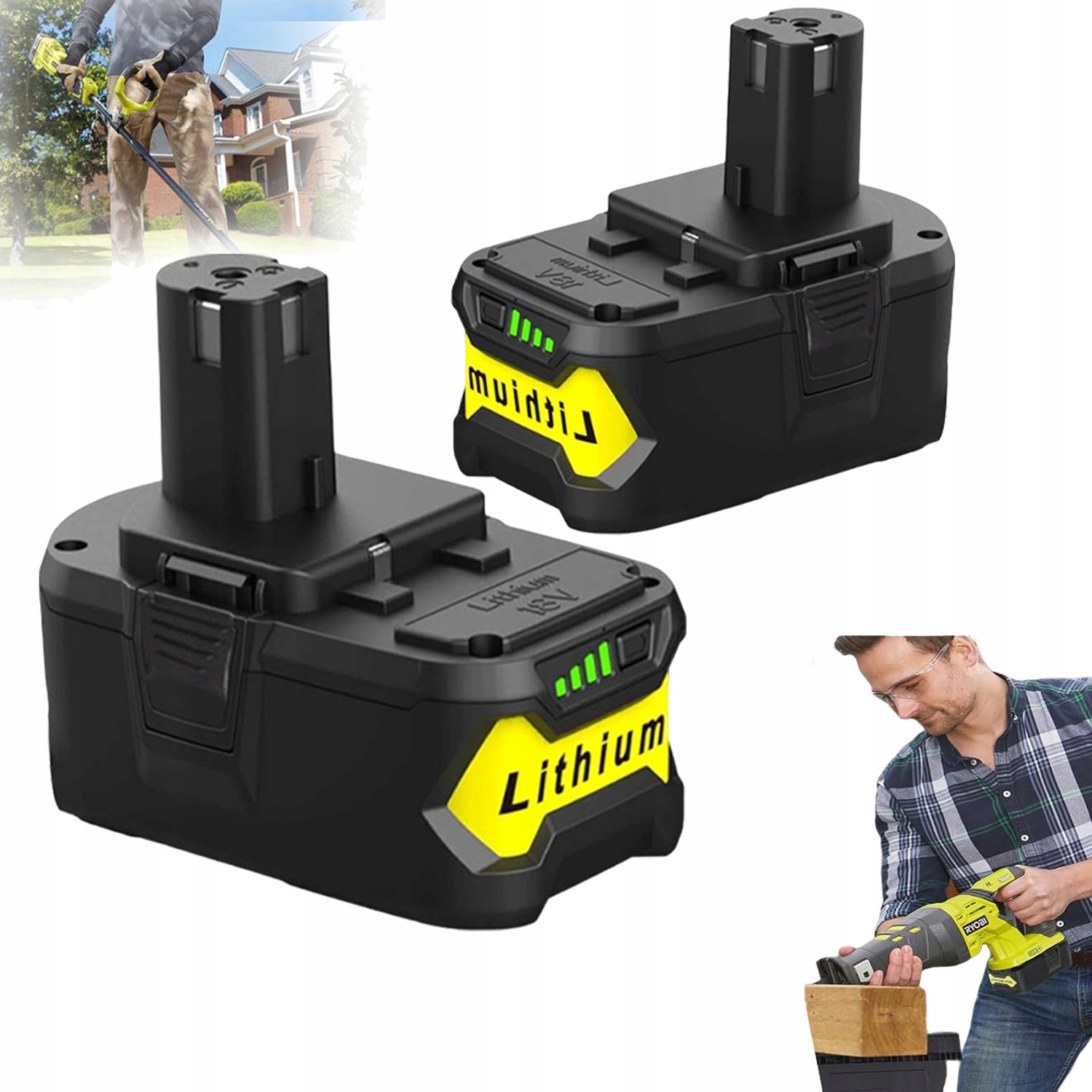 2 Náhradní Akumulátor 18V 6000MAH Pro Ryobi BPL-1815 BPL-1820G S Led Sadou