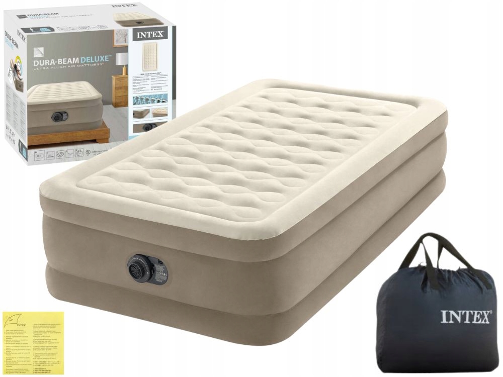 Materac Dmuchany Welurowy Jednoosobowy Łóżko 191x99x46 Intex 64426NDNew2026