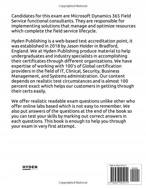 Publishing, Hyden Microsoft Dynamics 365 Field Service Functional Consultan Język publikacji angielski