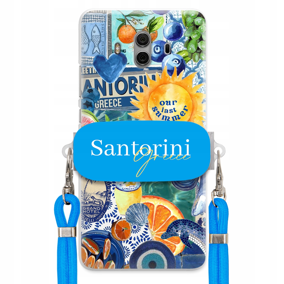 Pouzdro pro Huawei Mate 10 Modré Crossbody vodítko držák Santorini Greece