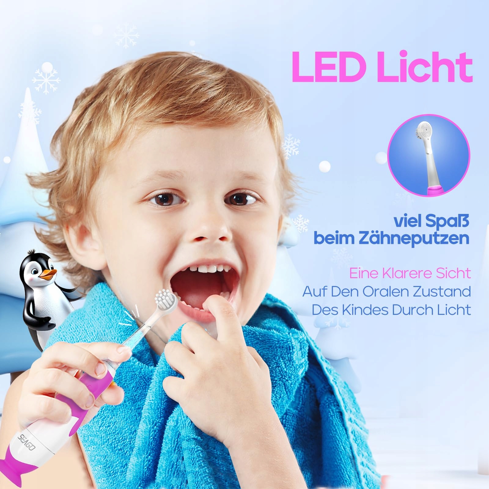 SEAGO Elektryczna Szczoteczka Dla Dzieci LED IPX7 Miękka Końcówka — miniatura 2