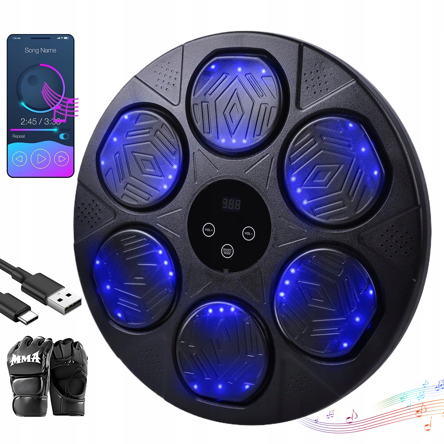 Bluetooth Led Hudební Boxovací Stroj Boxerské Rukavice