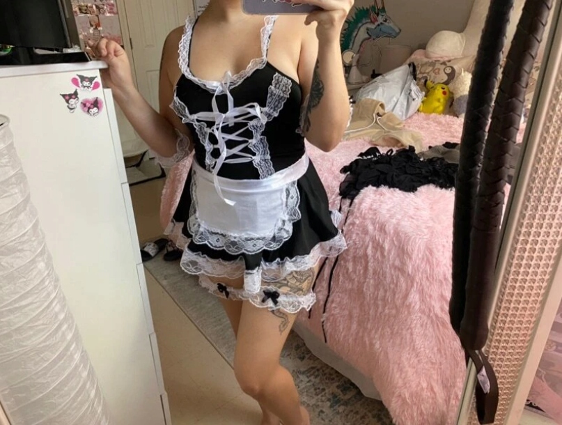 KOMPLET BIELIZNA DAMSKA SEXY STRÓJ POKOJÓWKI S Wzór dominujący bez wzoru