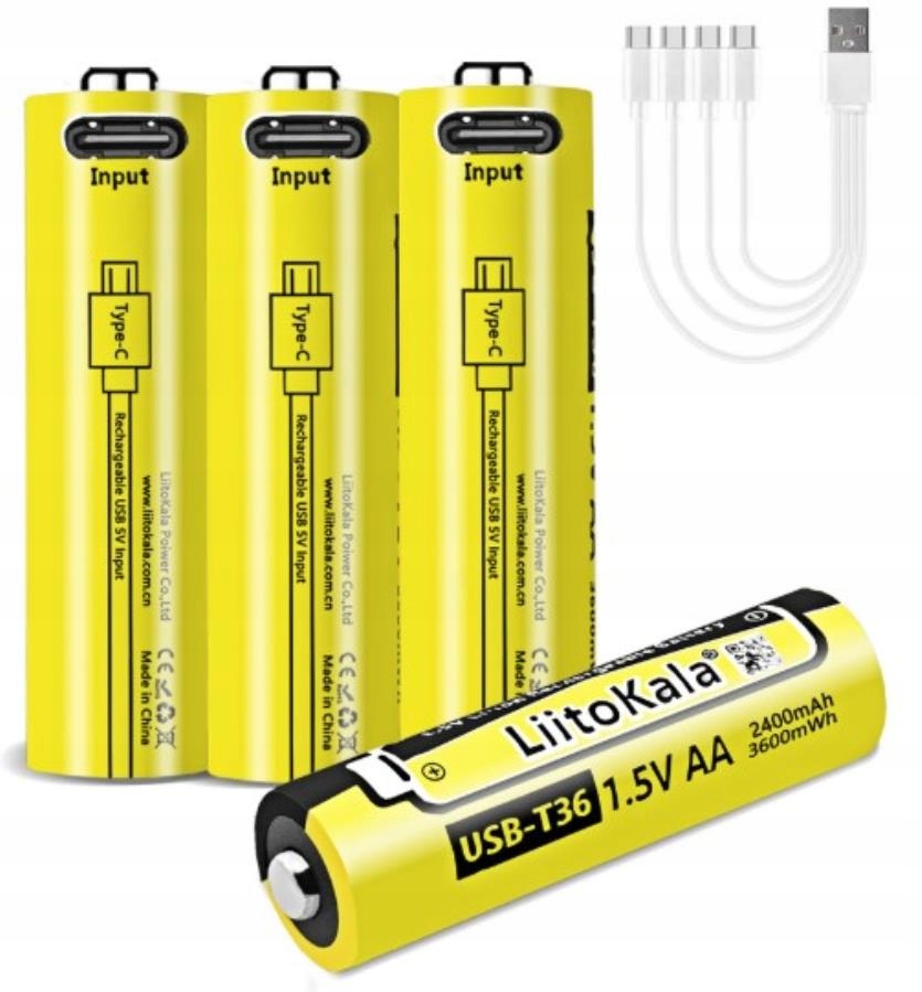 Akumulator ogniwo Liitokala Usb T36 Usb-c 1.5V Aa 2400mAh 3600mWh 4 sztuki