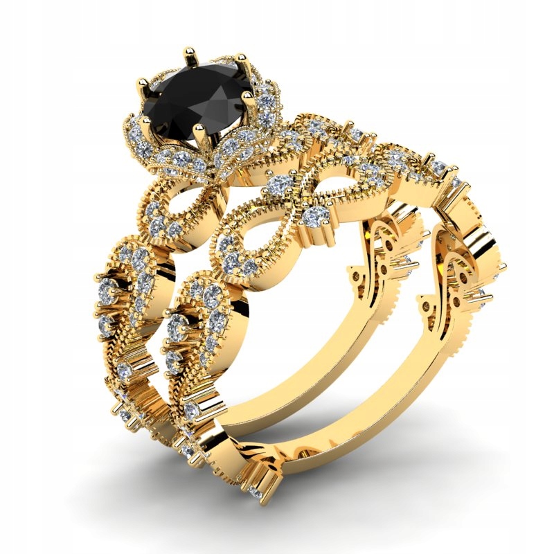 

Pierścionek Złoty Infinity Z Czarną Cyrkonią