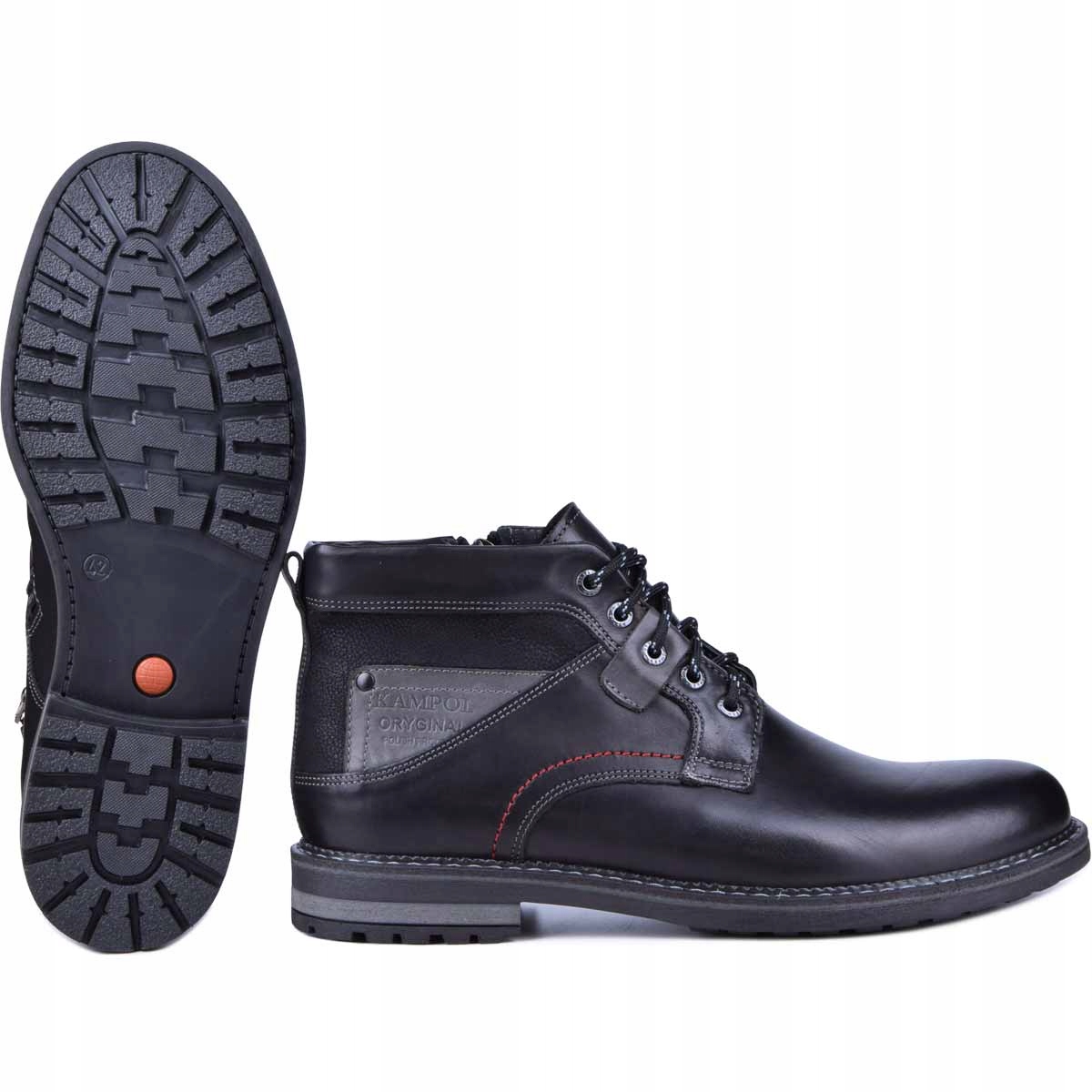 Buty zimowe ocieplane męskie skórzane trzewiki skóra naturalna czarne 48 Kod producenta 152/27