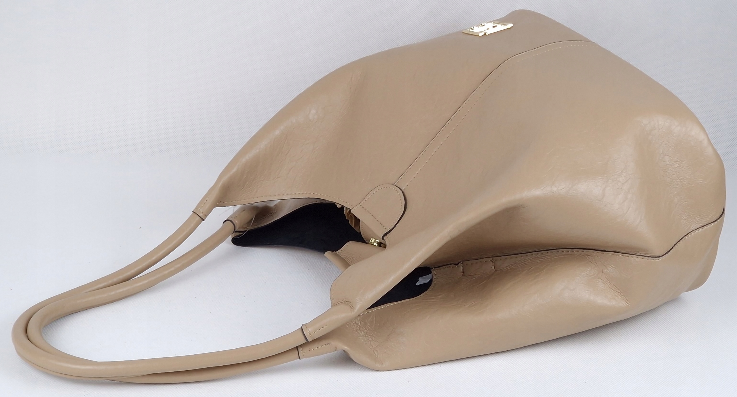 Laura Biaggi torebka shopper klasyczna skóra ekologiczna beżowa na ramię Wysokość 35 cm