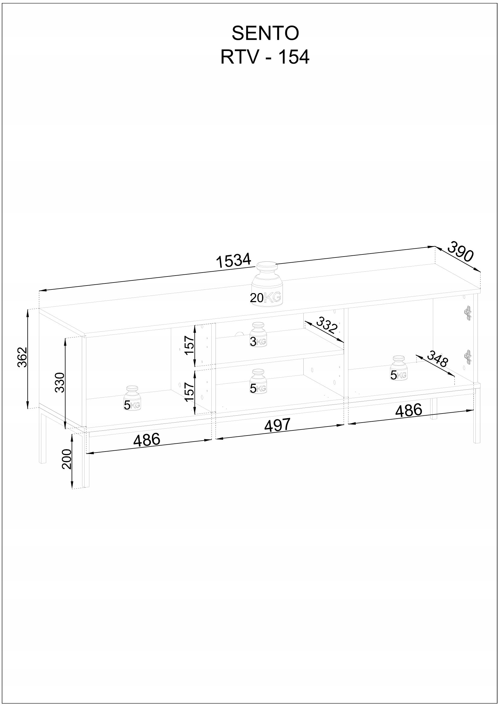 STOLIK SZAFKA RTV154 czarny / dąb wotan + LED Kod producenta Sento