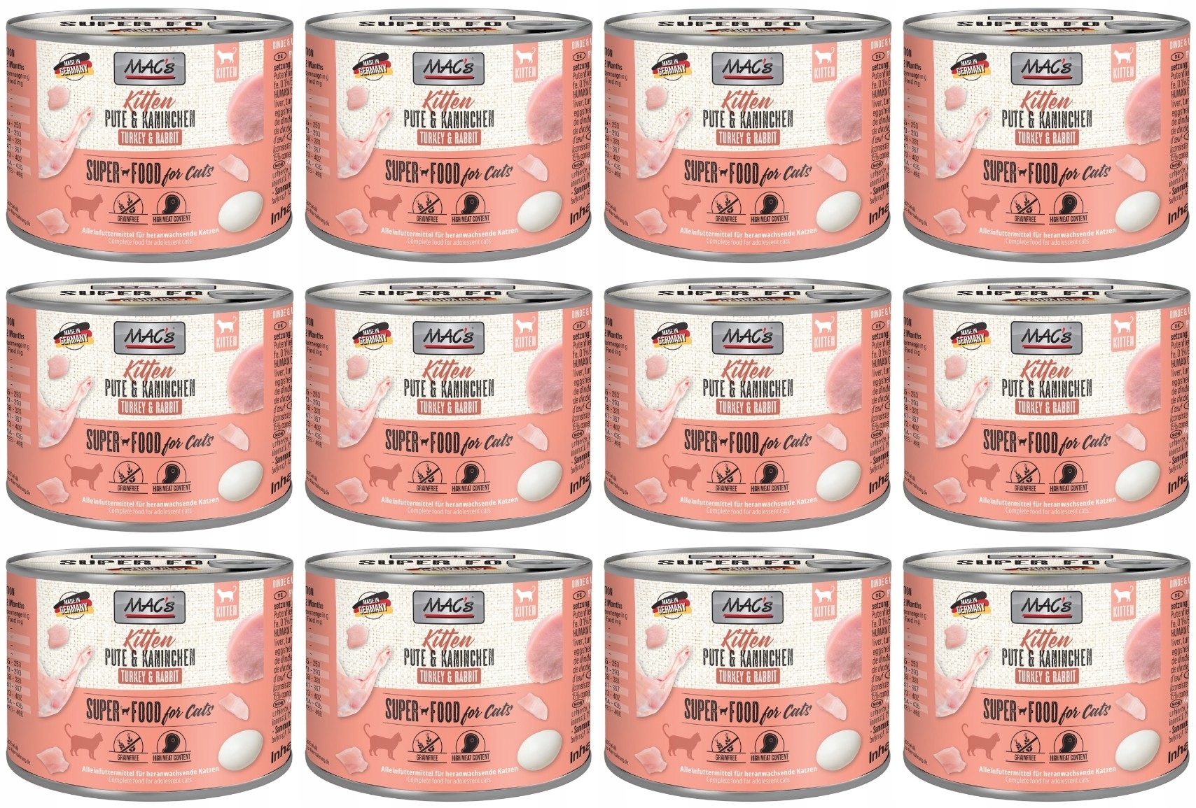 Levně Mac's Cat Kitten Krůta králík 12 x 200 g