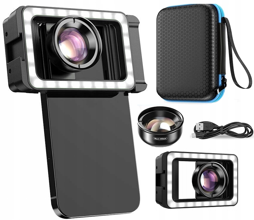 100mm makro objektiv 4K pro chytrý telefon výkonná Led lampa pro změnu barev