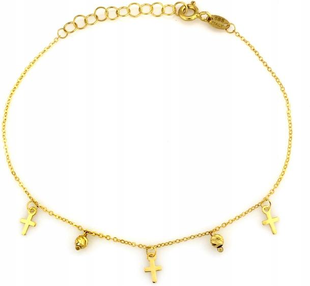 Zlatý náramek 585, křížky a kuličky, dárek jako dárek