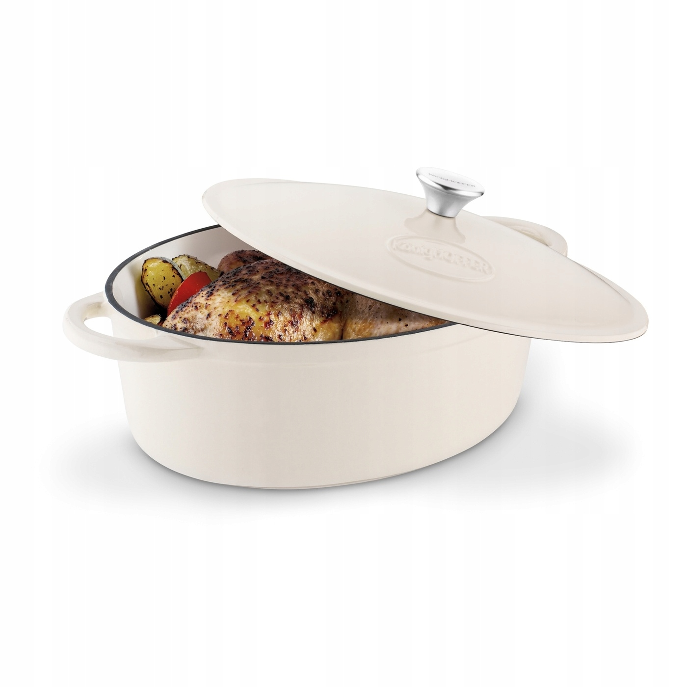 Indukční hustilka na plyn, velká, litinová, smaltovaná, s víkem, krémová