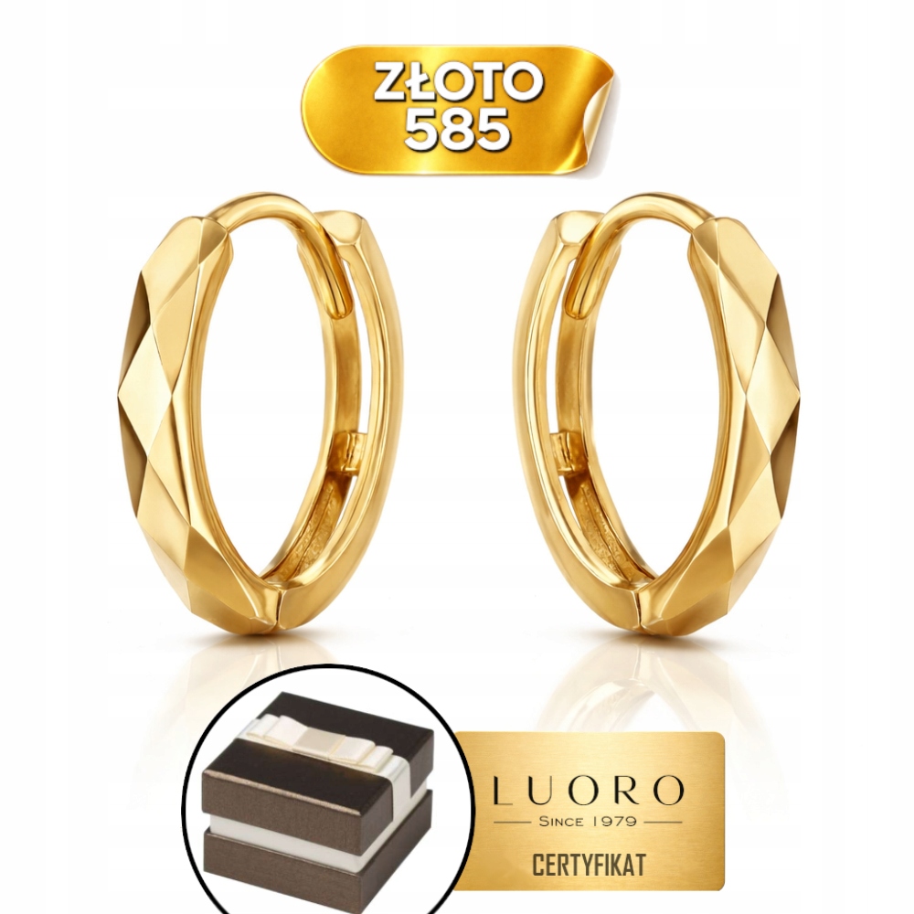 Náušnice Zlaté 585 14K Kolečka Diamantové Na Kreolu 14 MM Elegantní