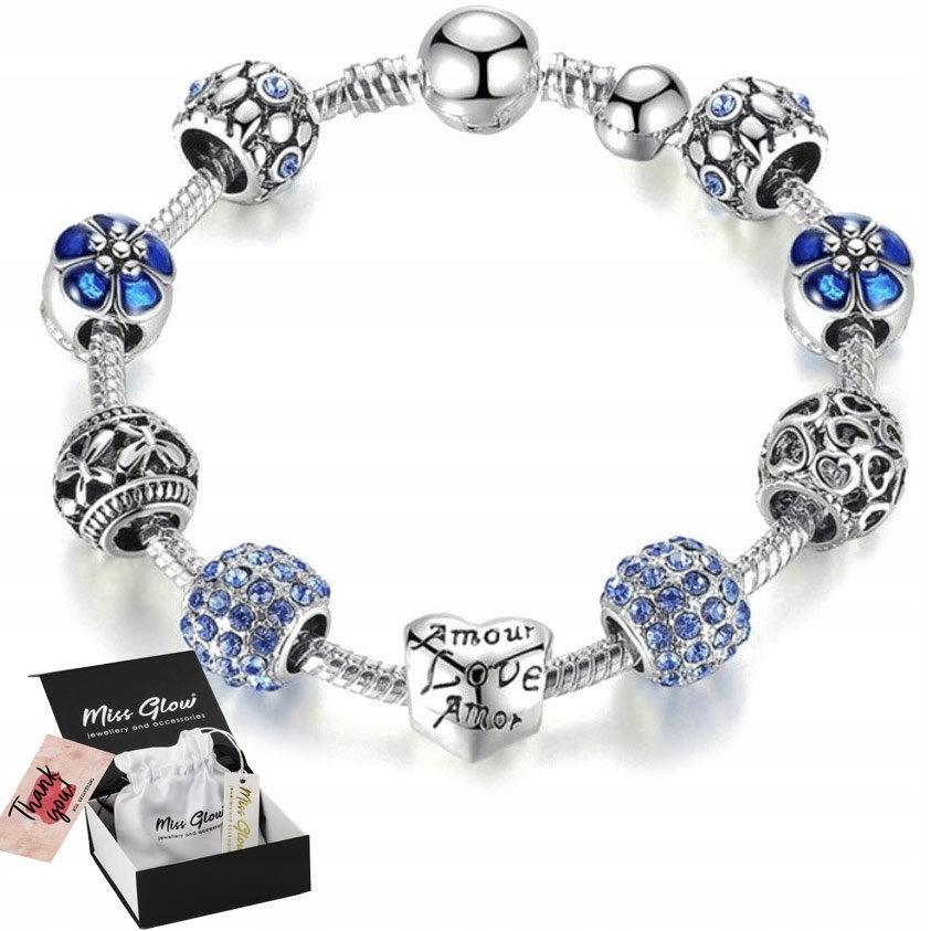 

Bransoletka damska Srebrna modułowa blue Charms