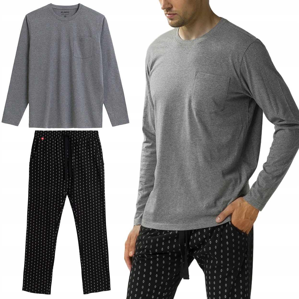 Pánské Pyžamo Atlantic NMP-373 volné, dlouhý rukáv Bavlna L