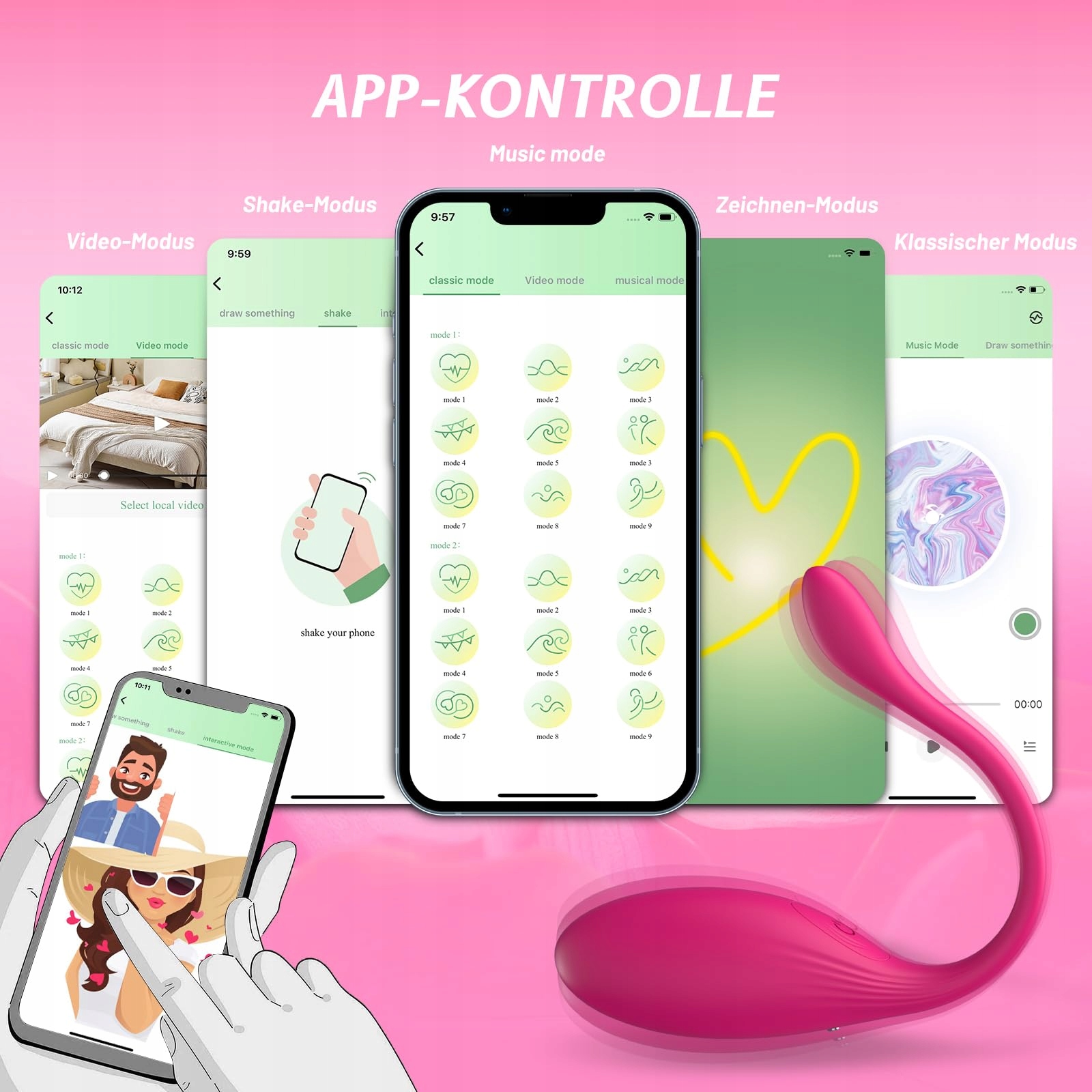 VIBRATORSETS Dla Kobiet Zestaw Wibratorów 10 Trybów Z Aplikacją Różowy — miniatura 3