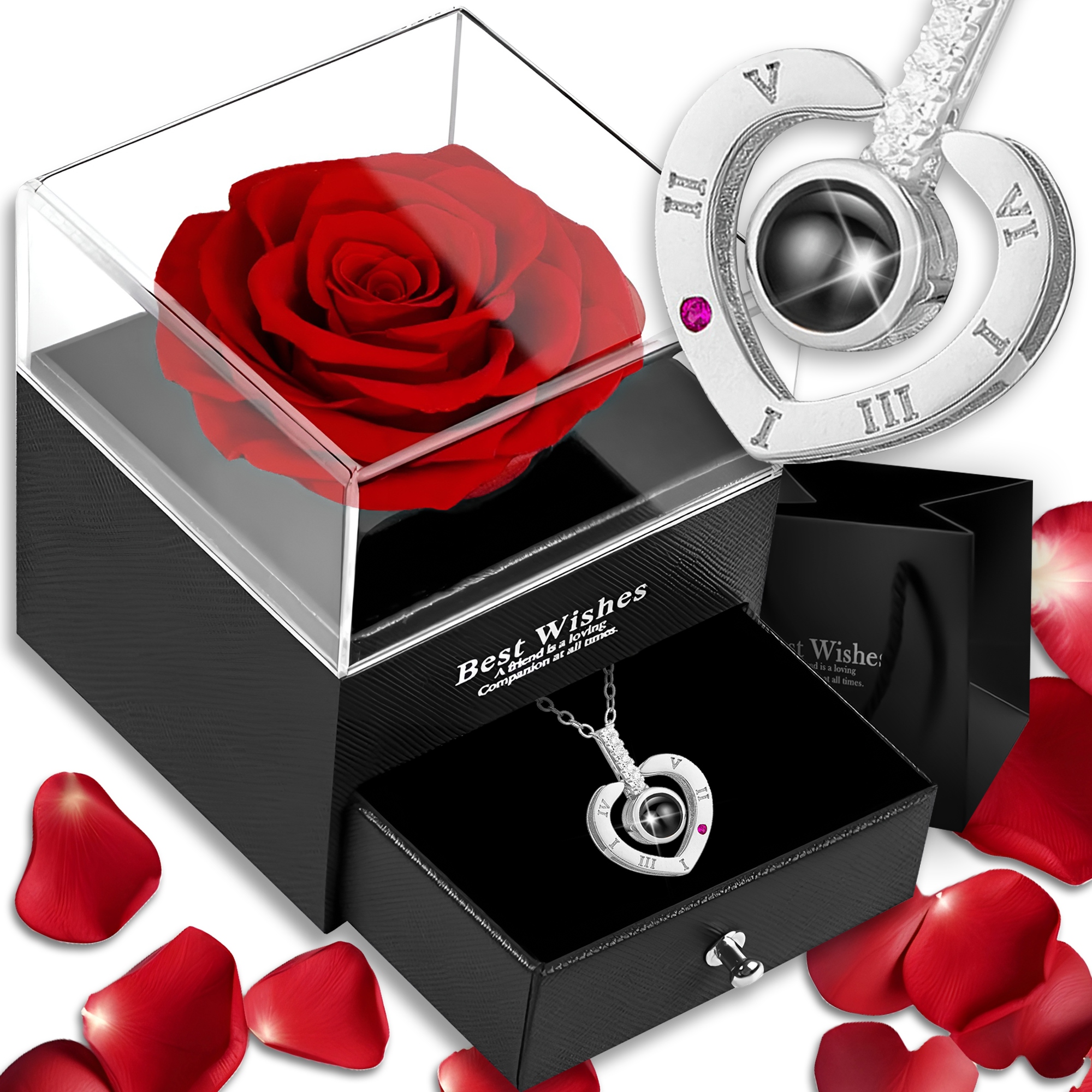 PRAWDZIWA WIECZNA RÓŻA W SZKATUŁCE Z NASZYJNIKIEM PREZENT