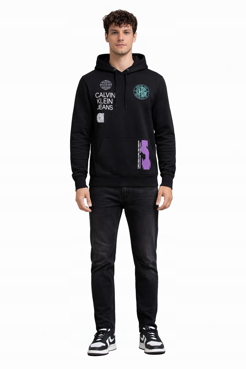 Calvin Klein Jeans Černá Pánská Mikina S Kapucí S Potiskem L I3C