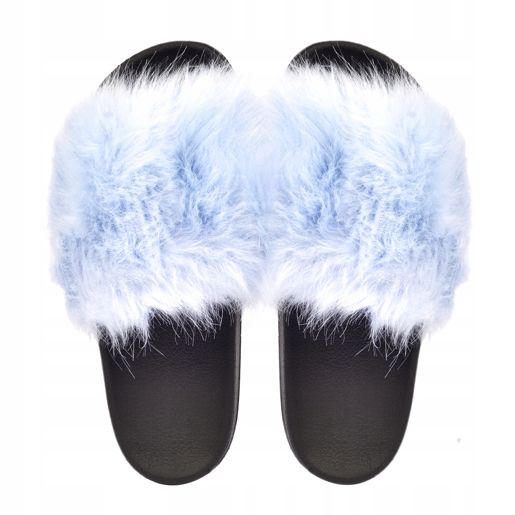 KLAPKI DAMSKIE BŁĘKITNE FUTERKO ŁAPCIE Z FUTERKIEM