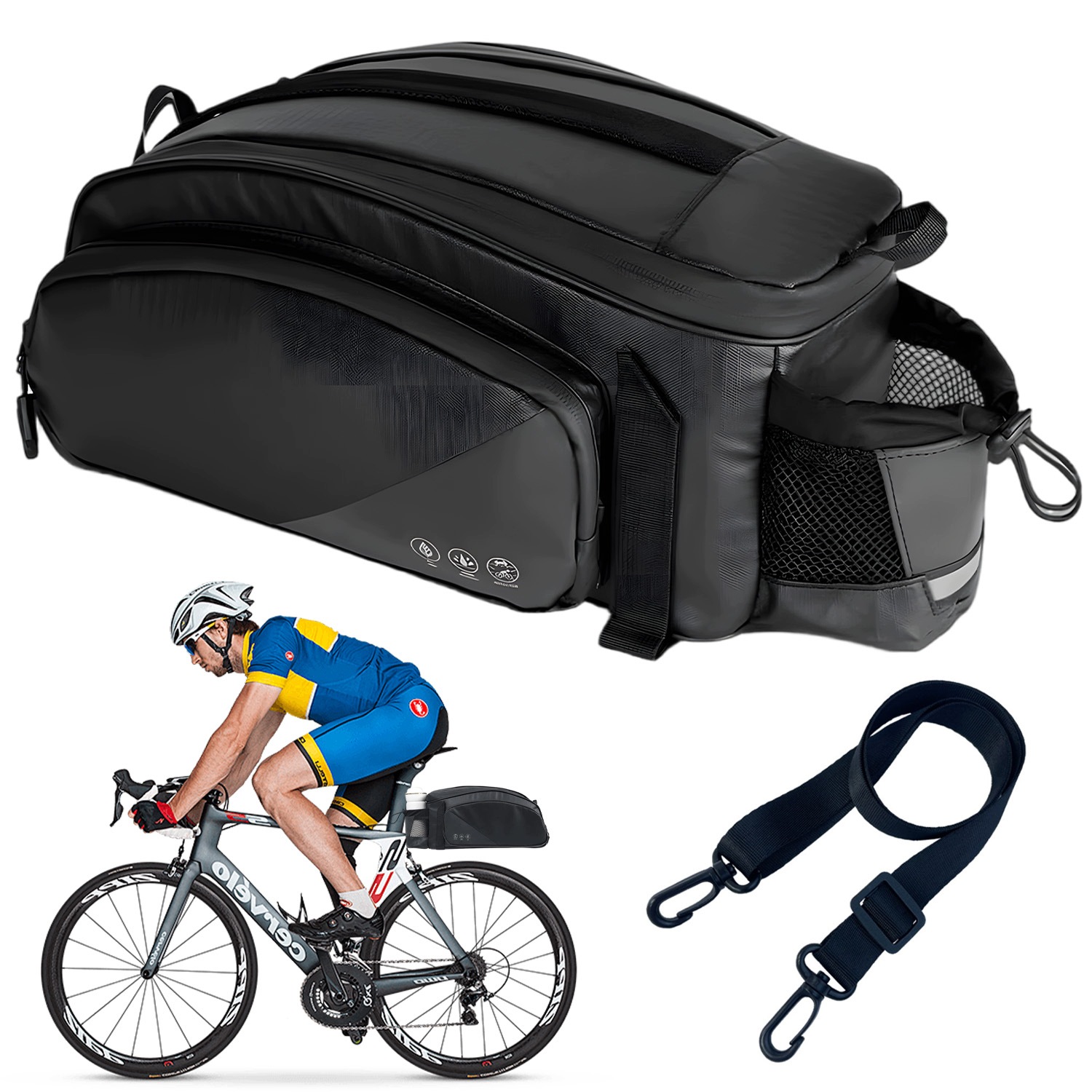 Torba Rowerowa Na Bagażnik 12L Oxford 900D Wodoodporna Z Pokrowcem Czarny