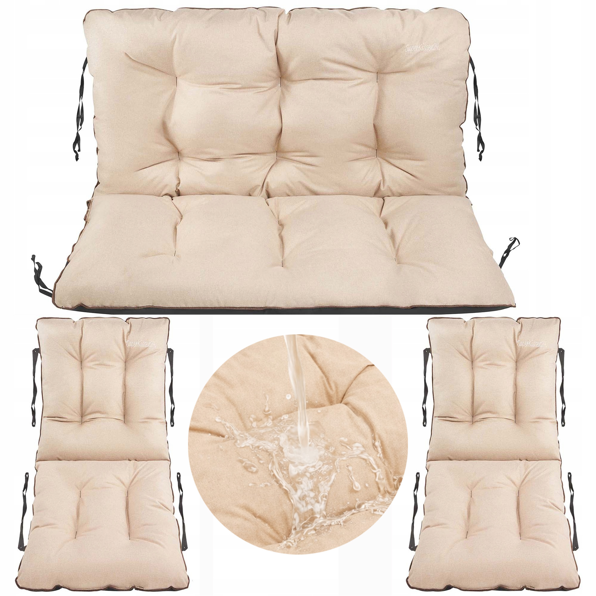 Sada zahradních polštářů na lavičku křeslo 100x60x50 ratan 2+1 Béžový Len