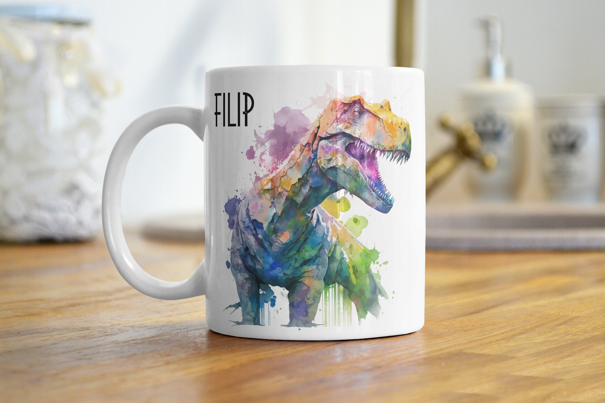 ZESTAW KUBEK PODUSZKA DINOZAUR T-REX Z IMIENIEM Marka MS