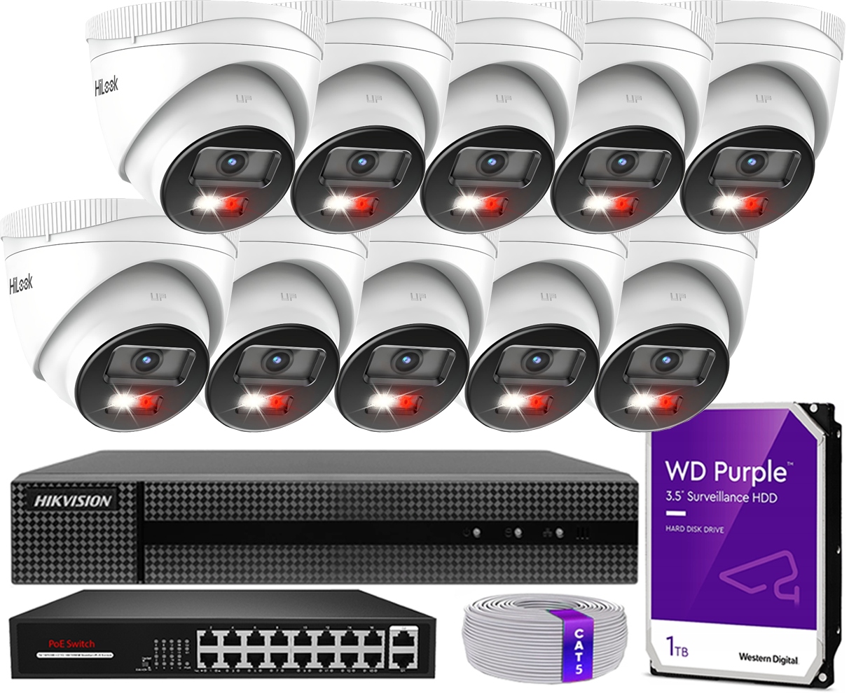 Monitorovací sada 10x Ip kamera IPCAM-T4-30DL HiLook Ir/led PoE Rozšíření