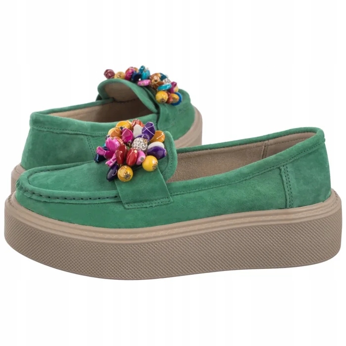 Dámské kožené mokasíny na platformě Filippo zelené DP6765/25