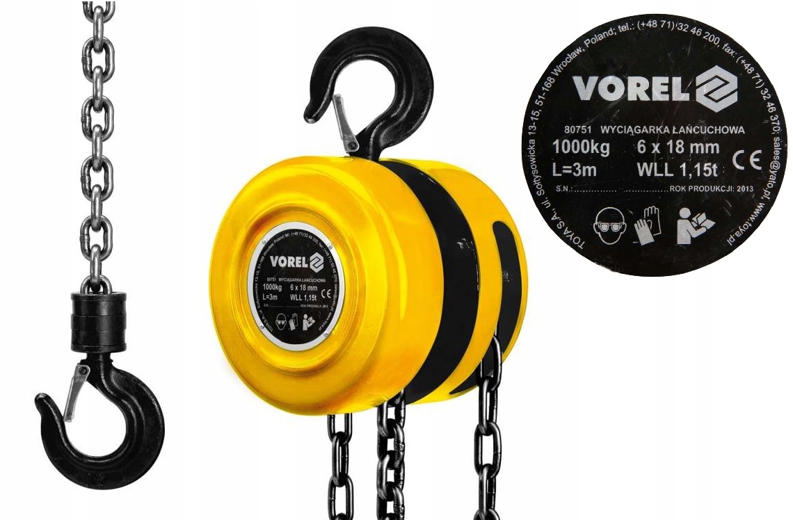 ЛЕБЕДКА ЦЕПНАЯ ЛЕБЕДКА 1T VOREL 80751