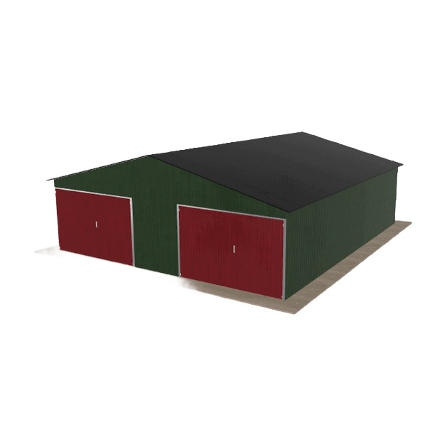 Plechová garáž 7.5x8.5 m dvoupolohová, dvouspádová, zelená
