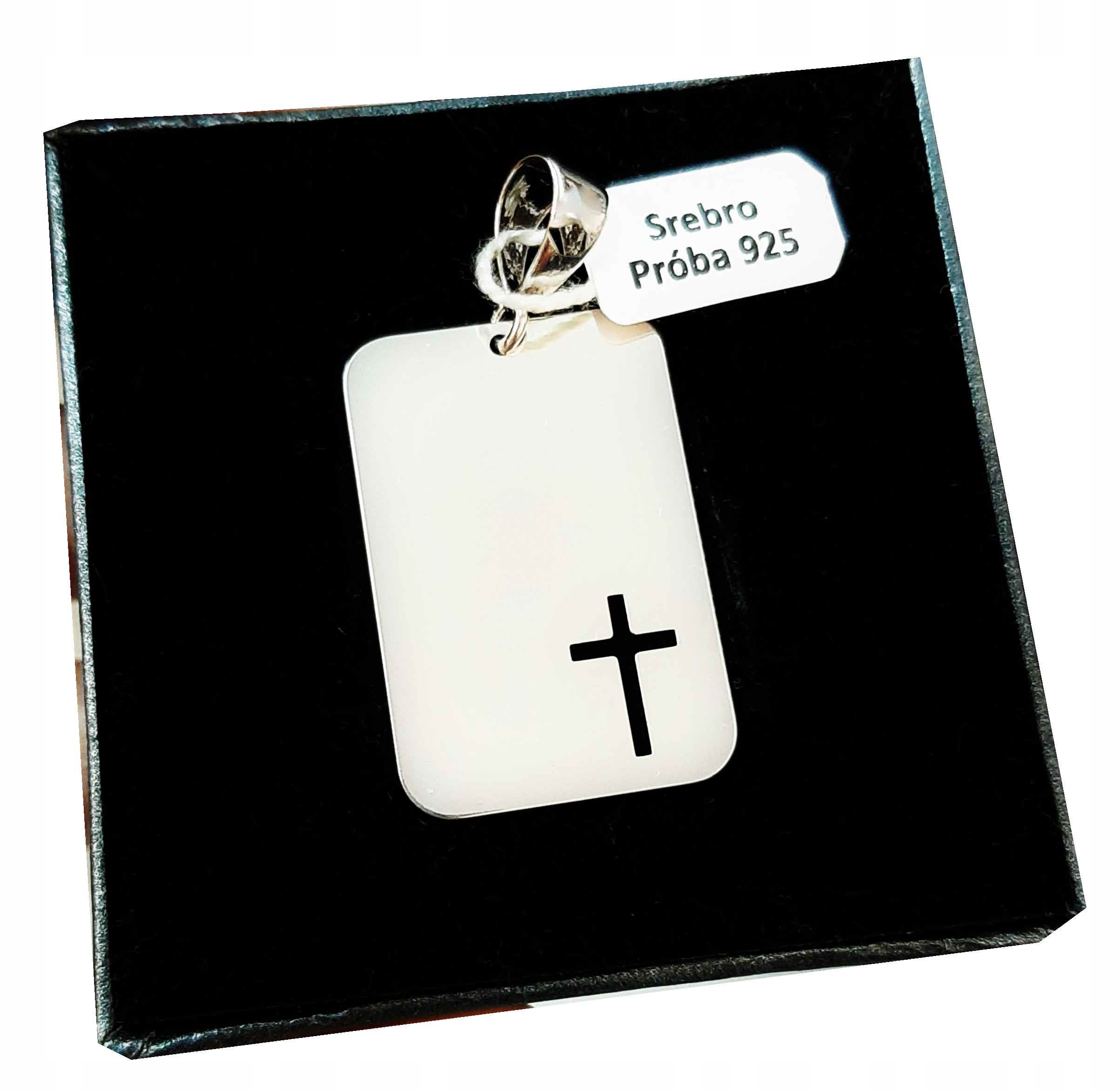 

Duży nieśmiertelnik ze zdjęciem krzyżyk Grawer 925