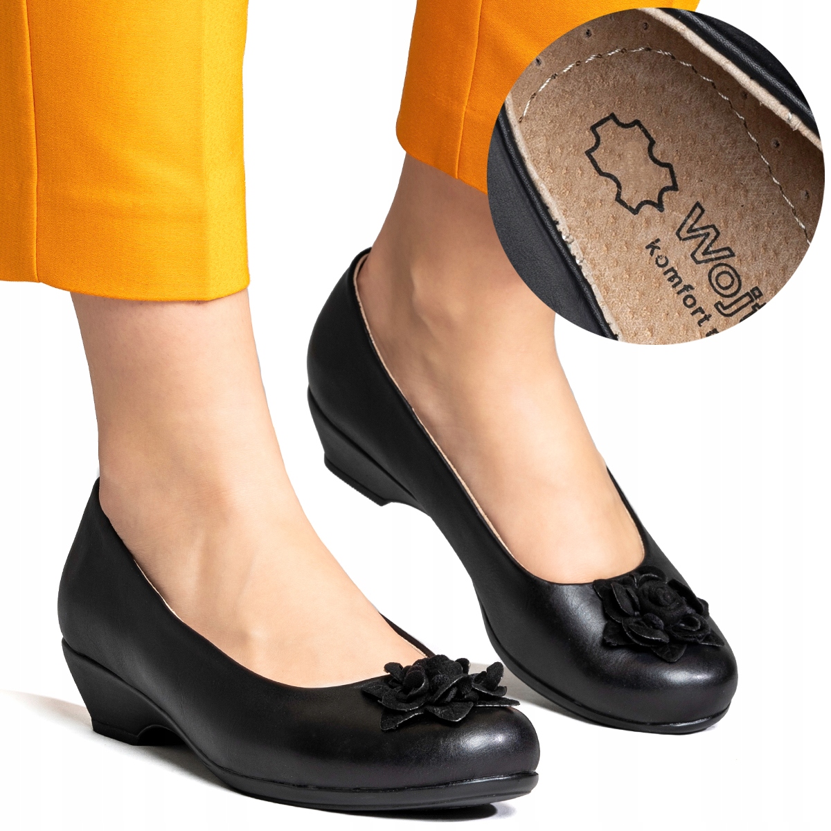 Polobotky baleríny lodičky z Měkké Kůže pohodlné G+ podpatek Wojtyłko 39