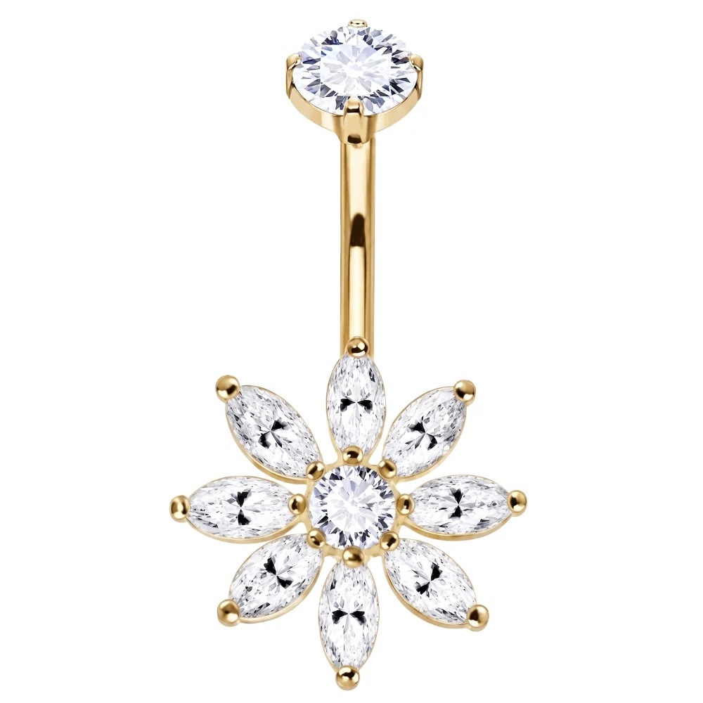 Piercing Do Pupíku Zirkony Sedmikráska 1.6x10mm Piercing Pupík Titan Zlatý