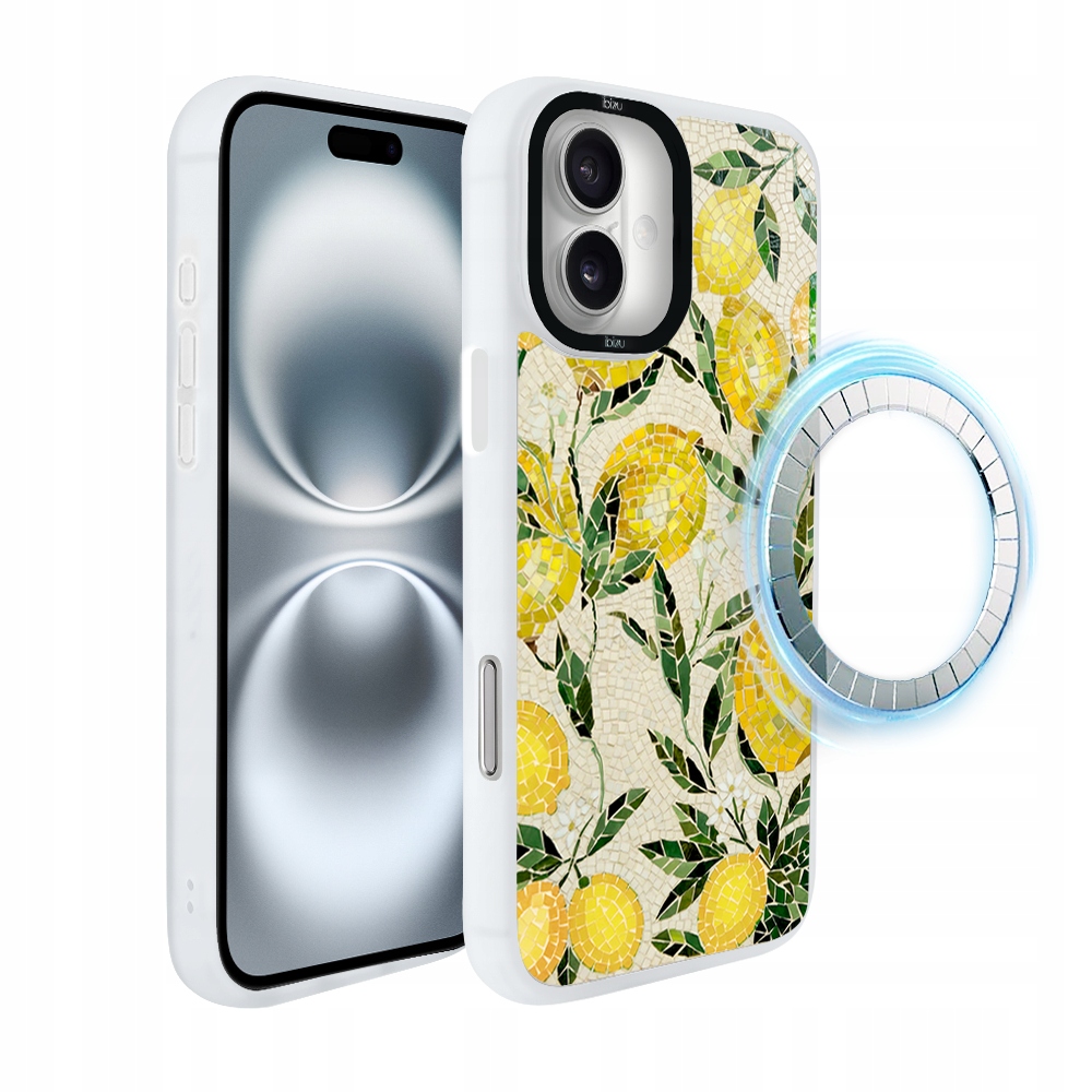 Pouzdro pro iPhone 16 Plus Ibizu DropGuard Matt s MagSafe, Citronové háje, bílé