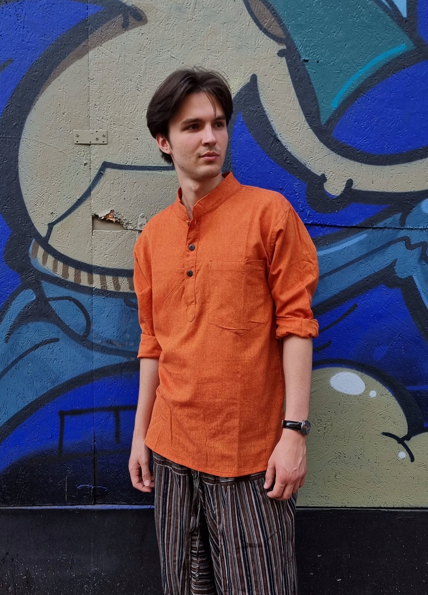 Nepálská bavlněná košile Oranžová S