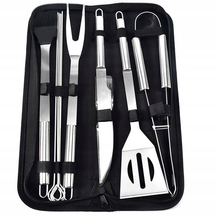 STALOWY ZESTAW DO GRILLA GRILLOWY STALOWY AKCESORIA SZTUĆCE PRZYBORY ETUI