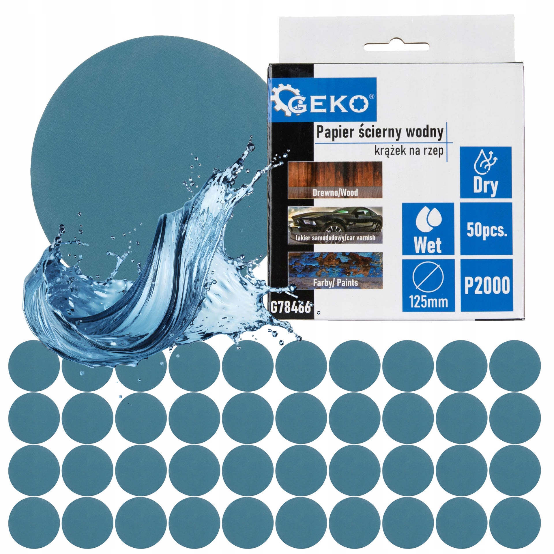 Papier Ścierny Wodny Krążek Na Rzep 125mm P2000 1szt. Geko G78466