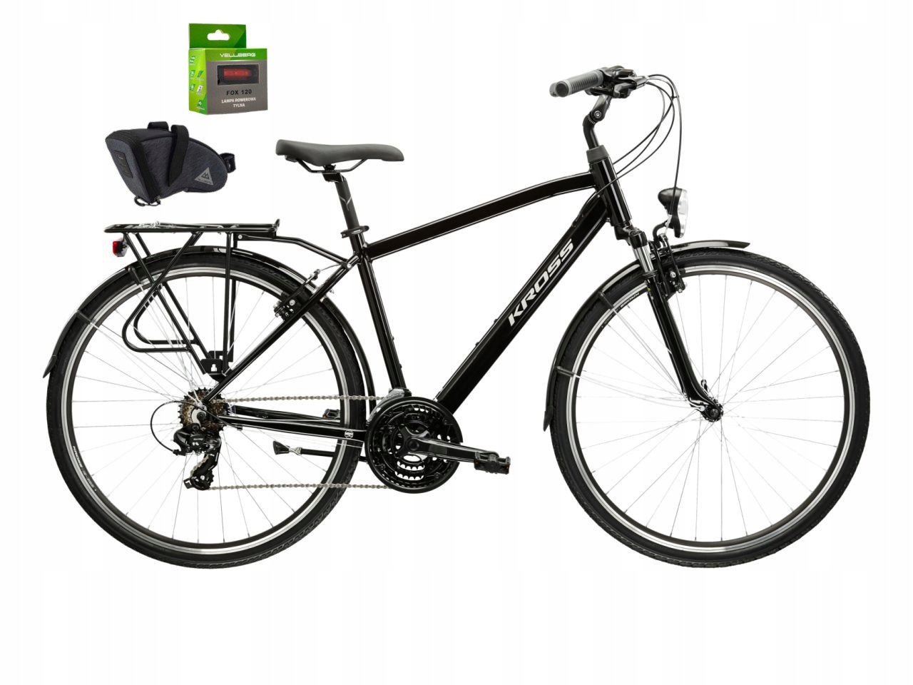 Rower 28 Kross Trans 1.0 M L czarno-srebrny połysk 21" sakwa la